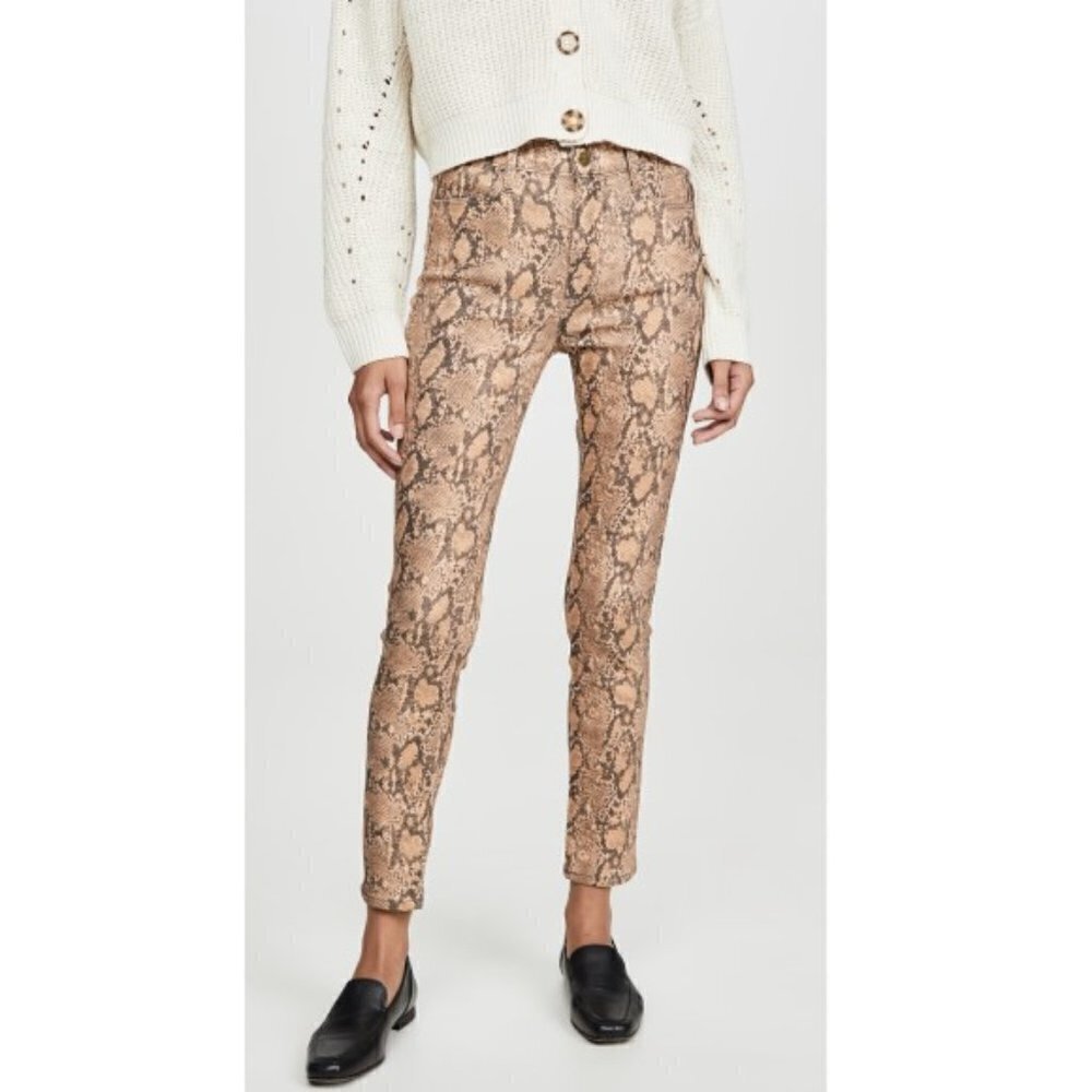 FRAME Le High Skinny High-Rise Coated Python Cropped Jeans, Tan Multi